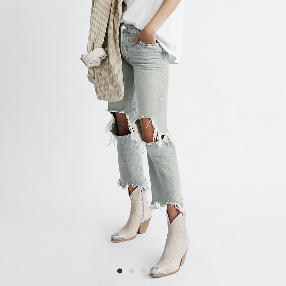 Free People Maggie Mid Rise Straight Leg Jean in Paradise Blue